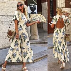 NWT Zara Long Floral Printed Ecru Dress. Blogger fave.